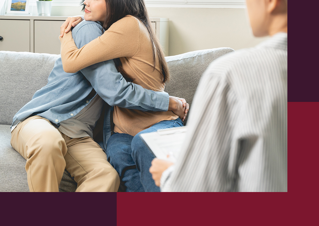 Psychology, Happy asian young couple, patient consulting problem